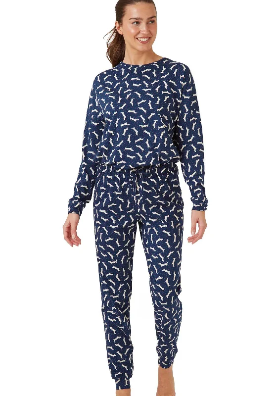 Indigo Sky Dotty Dachshund Pyjama Set, Navy