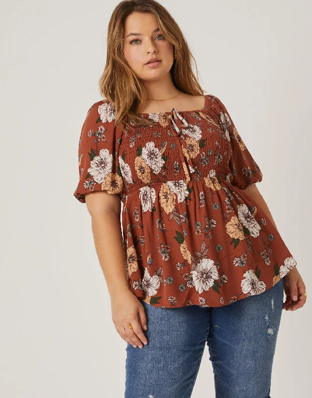 Large women's pullover topsPlus Size Babydoll Floral Top