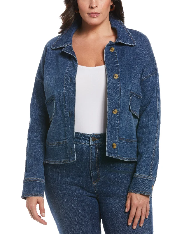 Plus Size Cropped Oversized Denim JacketCroptopchic