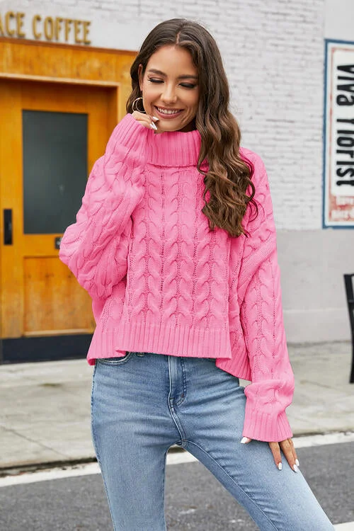 Turtleneck Cable-Knit  Long Sleeve SweaterV-Neck Knit Tops