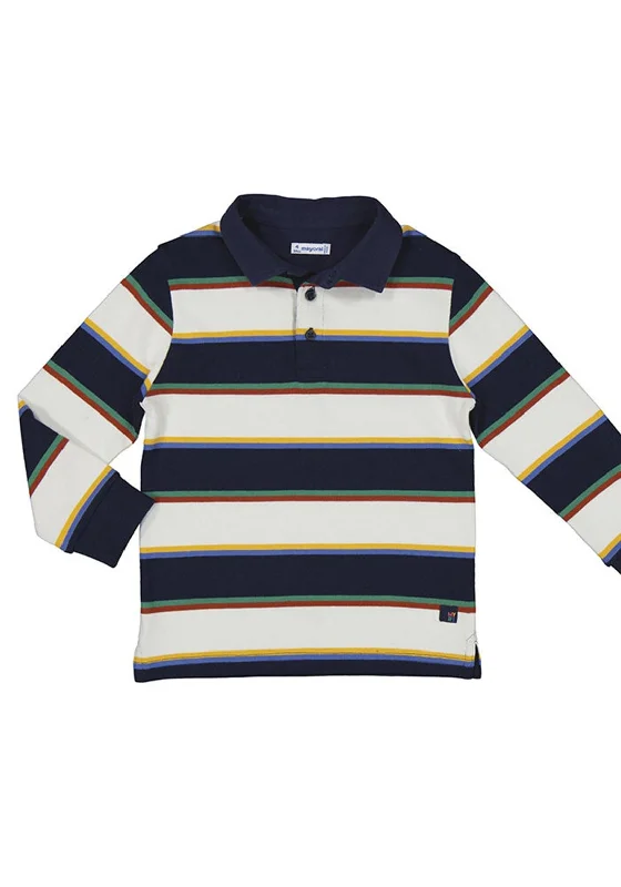 Wool polo shirtMayoral Boy Long Sleeve Stripe Polo, Navy Multi