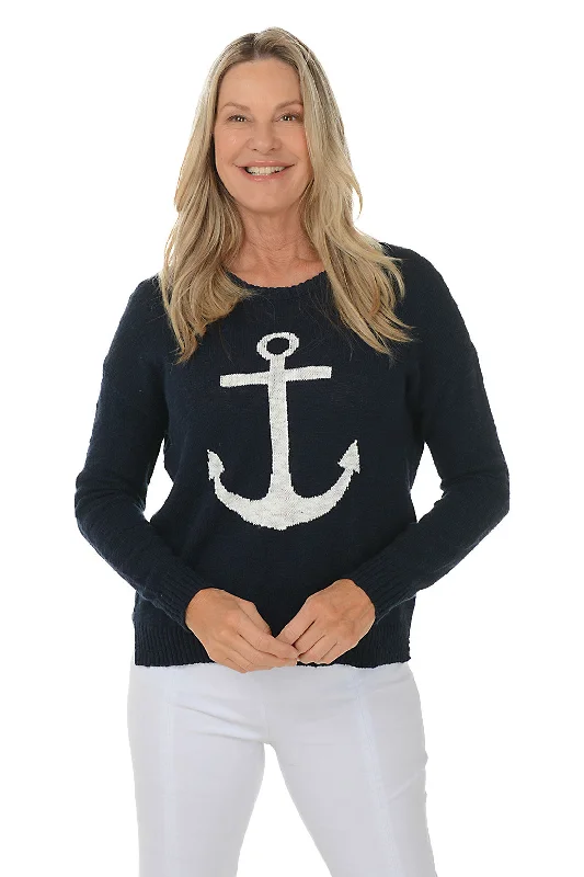 Anchor Long Sleeve Cotton SweaterRetro Knit Tops