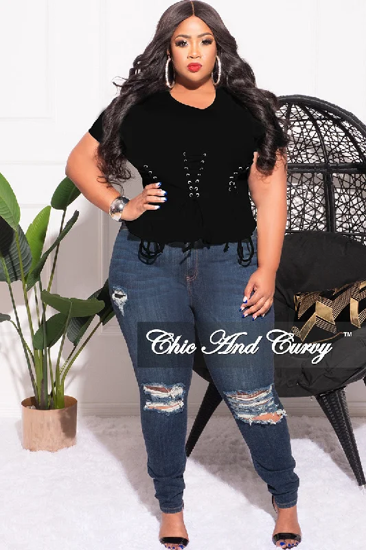 Final Sale Plus Size Lace Up Crop Top in BlackCroptopdesign