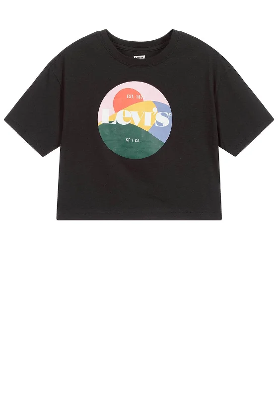 Levis Girls Cropped Circle Logo T-Shirt, BlackCroptopvibe