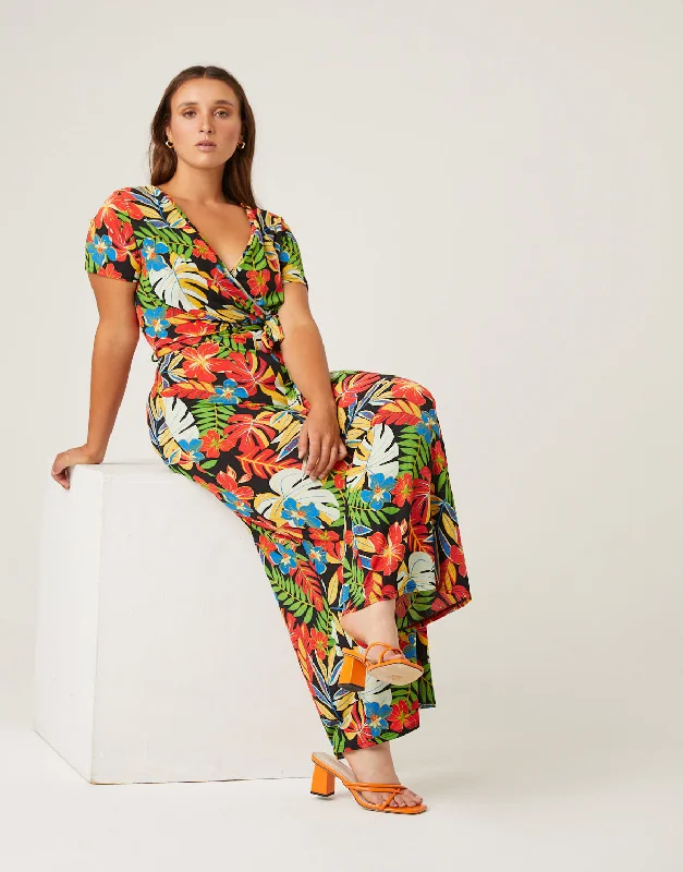 Plus size women's silk topsPlus Size Bright Tropical Jumpsuit