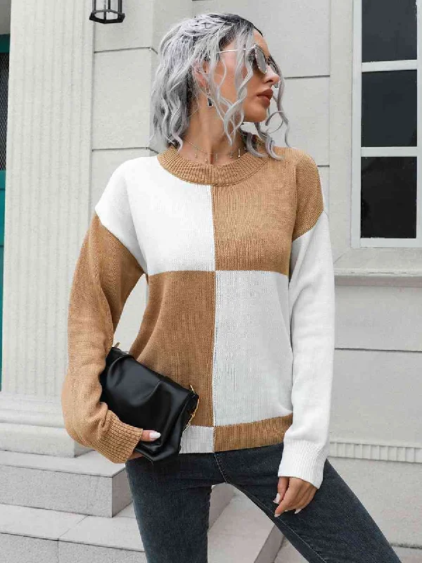 Contrast Drop Shoulder SweaterPunk Knit Tops