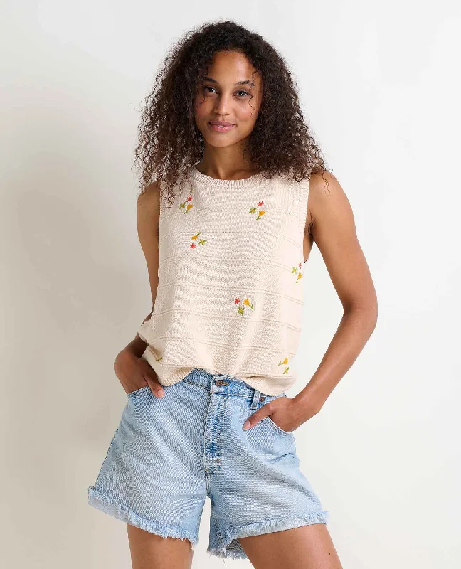 Bianca Crew Tank EmbroideredPocketed Knit Tops