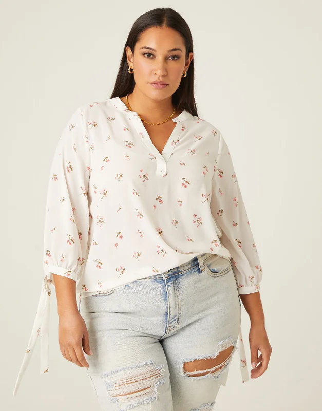 Plus size women's printed topsPlus Size Chiffon Floral Shirt