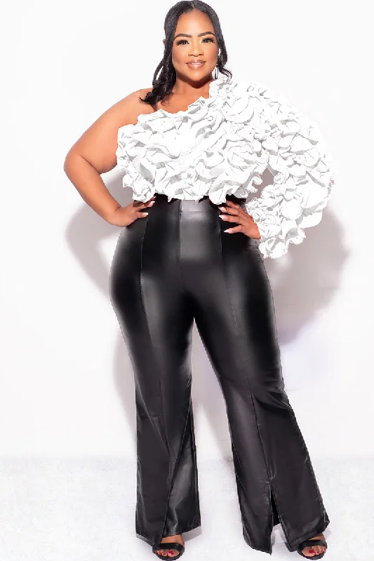 Final Sale Plus Size Ruffled One Shoulder Crop Top WhiteCroptopaumented