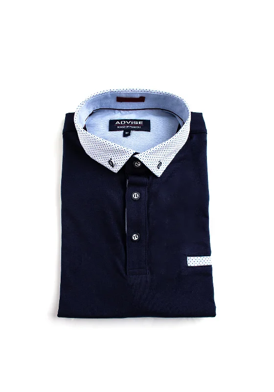 Heavyweight polo shirtAdvise Contrast Micro Print Polo Shirt, Navy