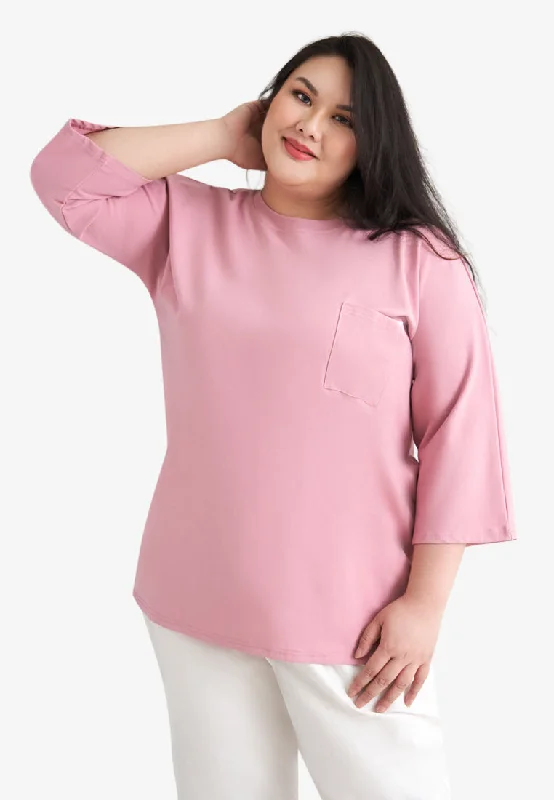 Cavina Cropped Sleeves Cotton Tee - Rose PinkCroptopanalytics