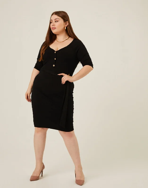 Plus size women's silk topsPlus Size Tie Belt Bodycon Dress