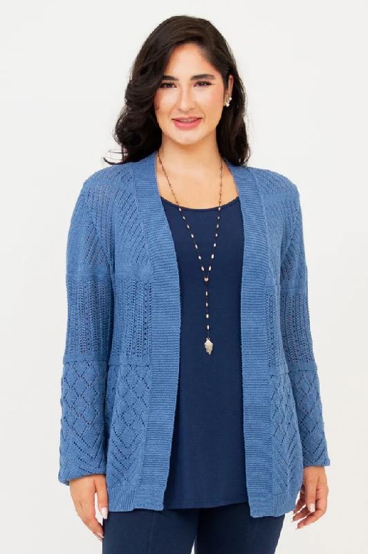 Linda Sweater, Blue, CottonMetallic Knit Tops