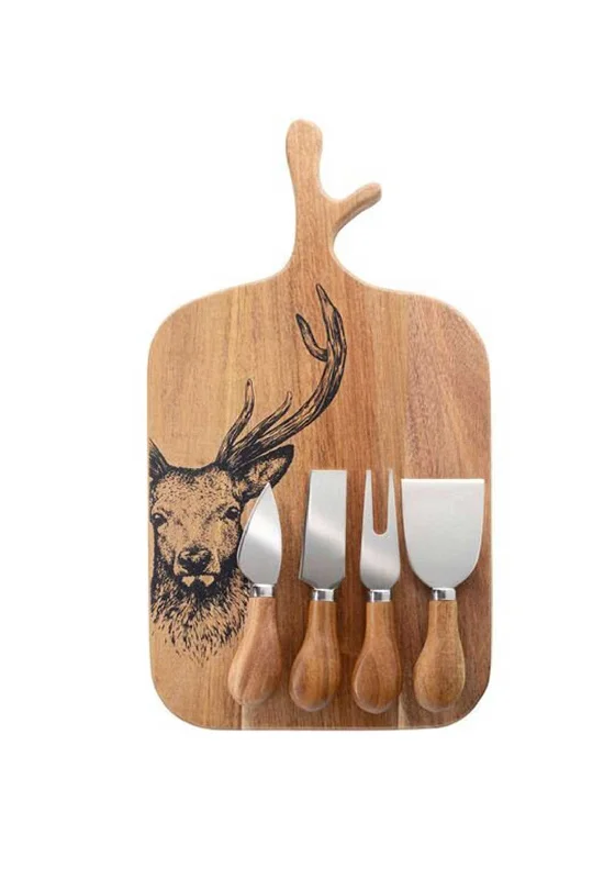 Taylors Eye Witness Stag 4 Piece Cheese Knife and Board Set