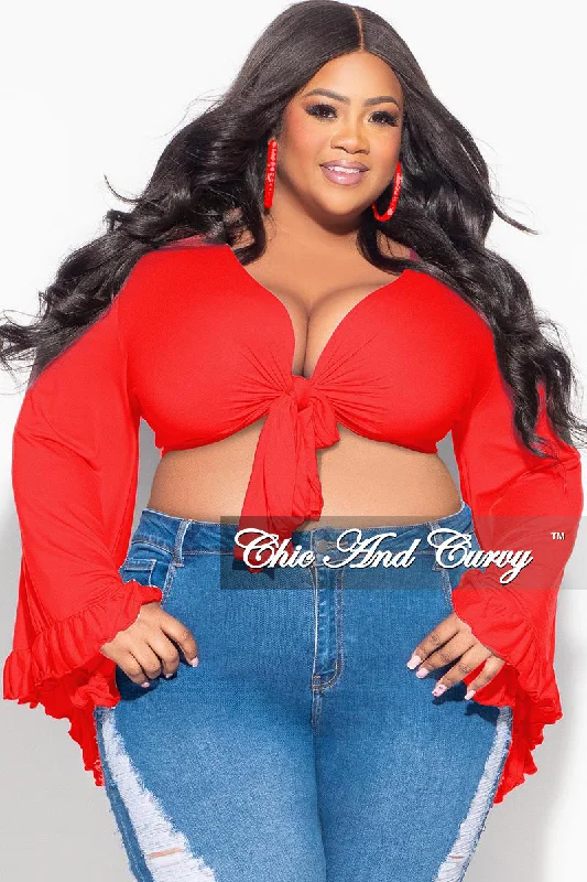 Final Sale Plus Size Crop Tie Top with Bell Sleeves in RedCroptopstitch