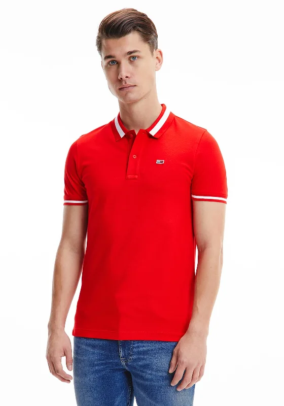 Patched polo shirtTommy Jeans Tipped Stretch Polo Shirt, Deep Crimson