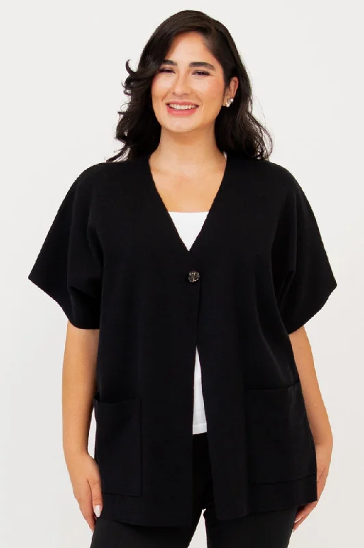 Josie Sweater, Black, CottonAsymmetrical Knit Tops