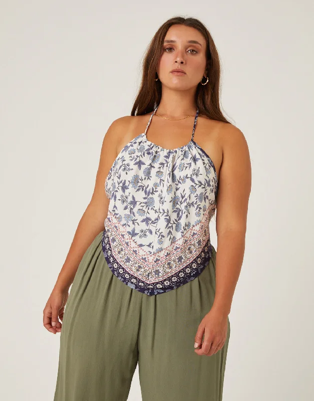 Knitted Plus Size Floral Backless Bandana Top