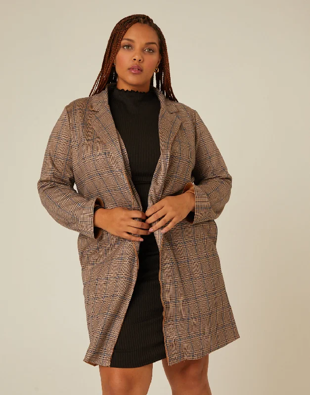 Knitted TopPlus Size Plaid Long Coat