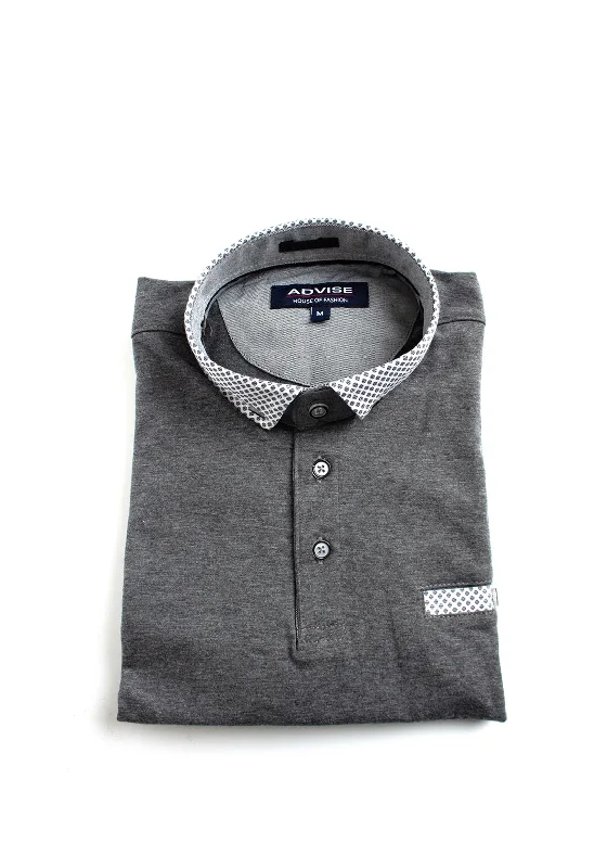 Lightweight polo shirtAdvise Contrast Micro Print Polo Shirt, Grey