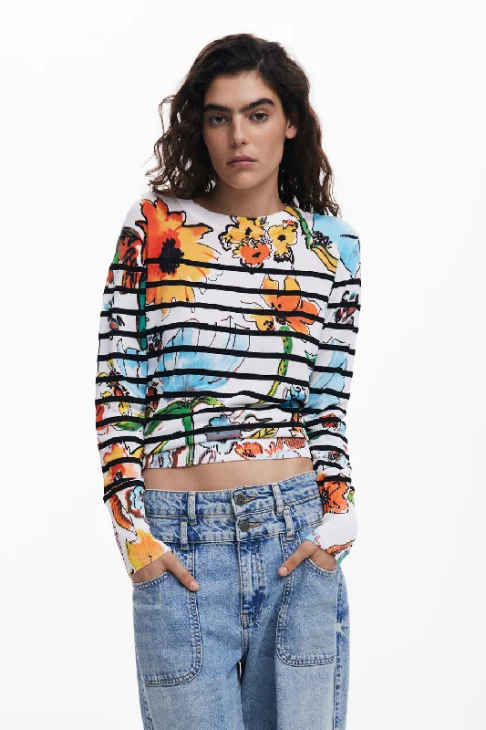 Striped Floral SweaterCable Knit Tops