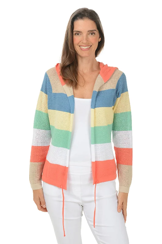 Parasol Rugby Striped Hoodie SweaterAsymmetrical Knit Tops