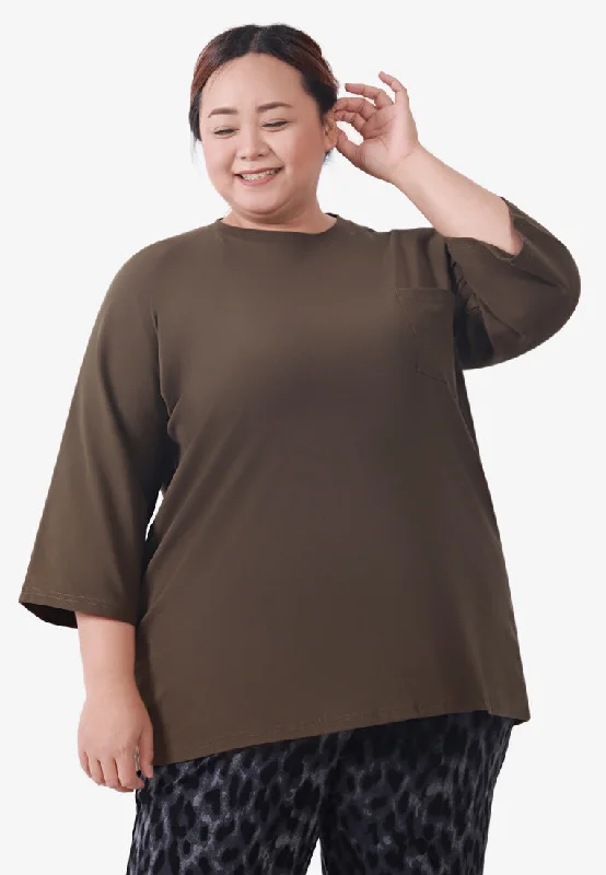 Cavina Cropped Sleeves Cotton Tee - Olive BrownCroptopchic