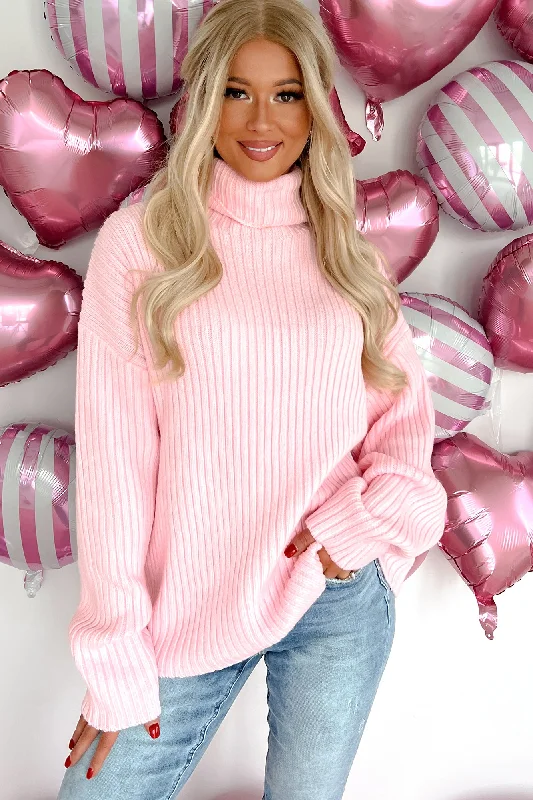 Kindred Hearts Oversized Turtleneck Sweater (Baby Pink)Yoga Knit Tops