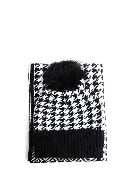 Brandwell Something Special Houndstooth Hat and Scarf Set, Black and White