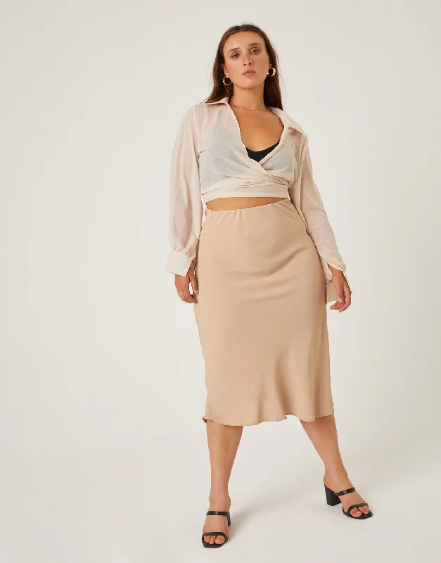 Plus size women's retro topsPlus Size Bias Cut Midi Skirt