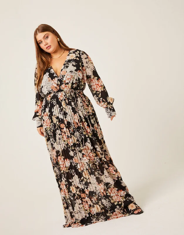 Large women's stretch topsPlus Size Floral Belted Maxi Dress