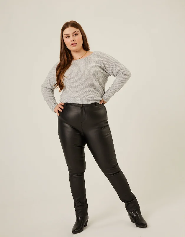 Plus size women's street style topsPlus Size Faux Leather Pants