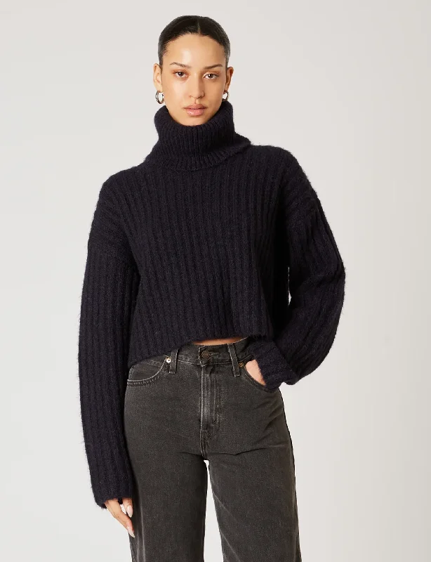 Bruni Sweater, NavyRuffled Knit Tops