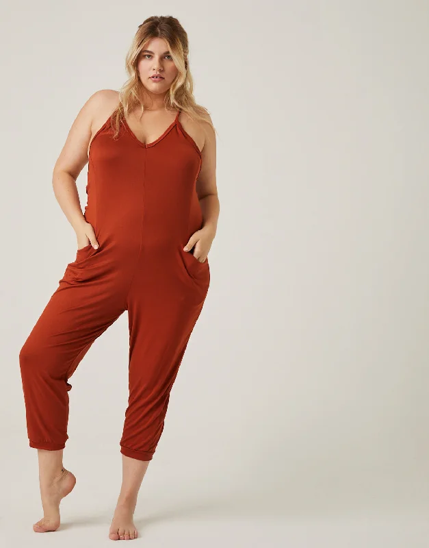 Plus size women's chiffon topsPlus Size Comfy Knit Jumpsuit