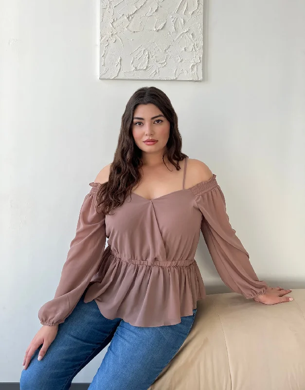 Women's travel topsPlus Size Chiffon Peplum Off Shoulder Blouse