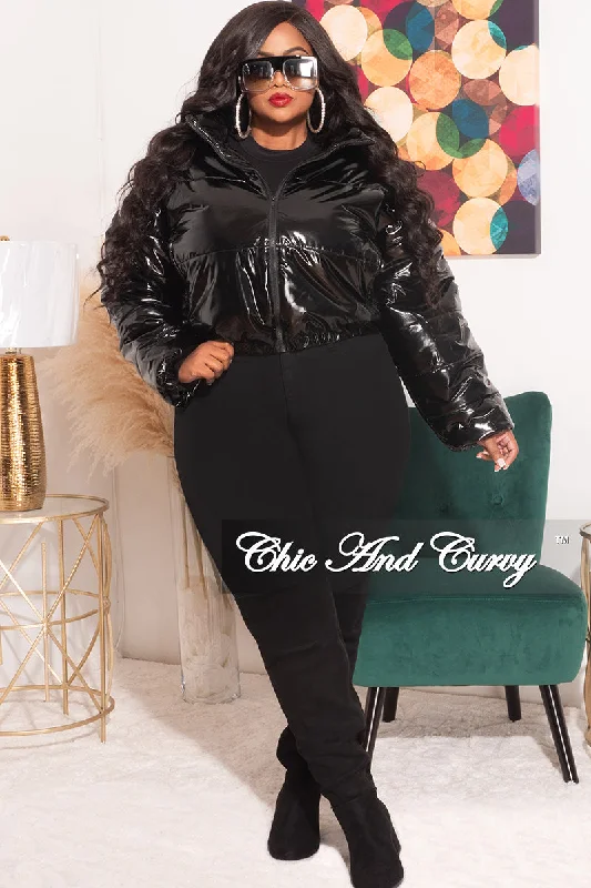 *Final Sale Plus Size Shiny Crop Puffer Jacket in BlackCroptopaumented