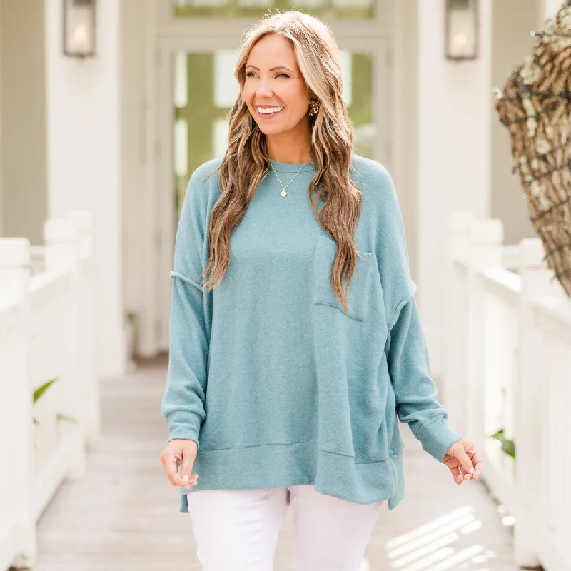 Just Take A Break Sweater, Dusty TealStudded Knit Tops