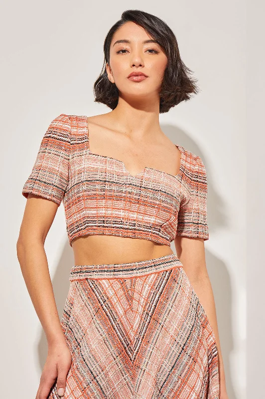 Modern Fit Crop Square Split V-Neck Top - Tweed KnitCroptoplightweight