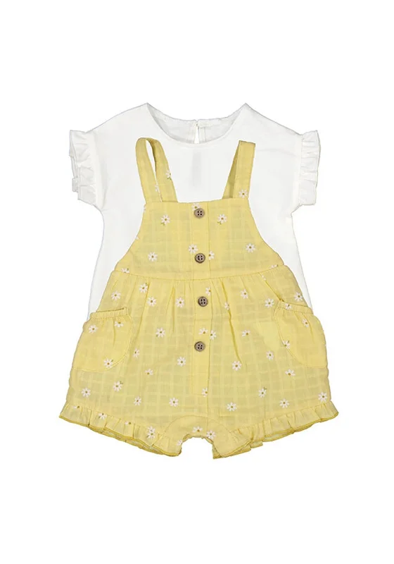 Mayoral Baby Girl Daisy Short Dungaree and Tee Set, Yellow