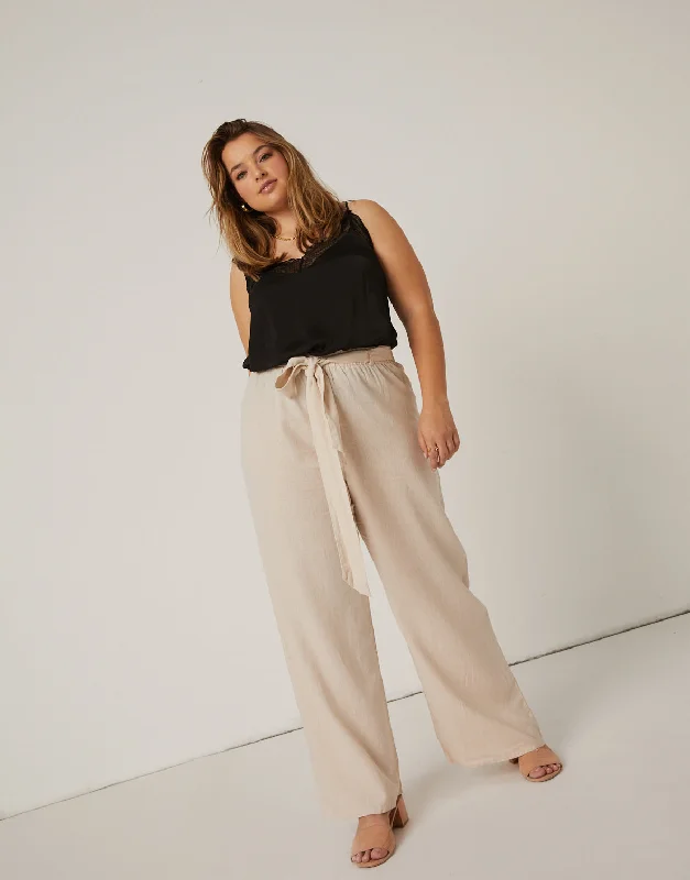 Women's long sleeve topsPlus Size Belted Linen Pants