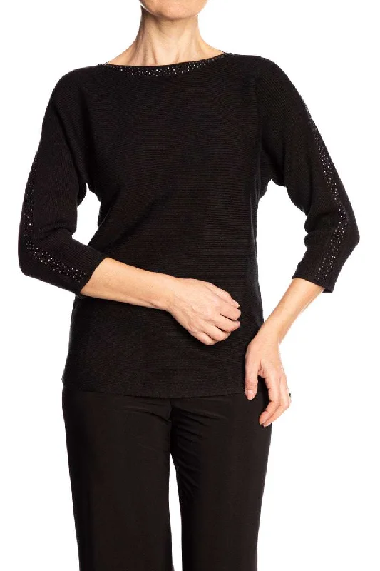 Women's Sweater Black Elegant Glitter Details Travel Friendly Design - Sizes Small to XX LargeHunting Knit Tops