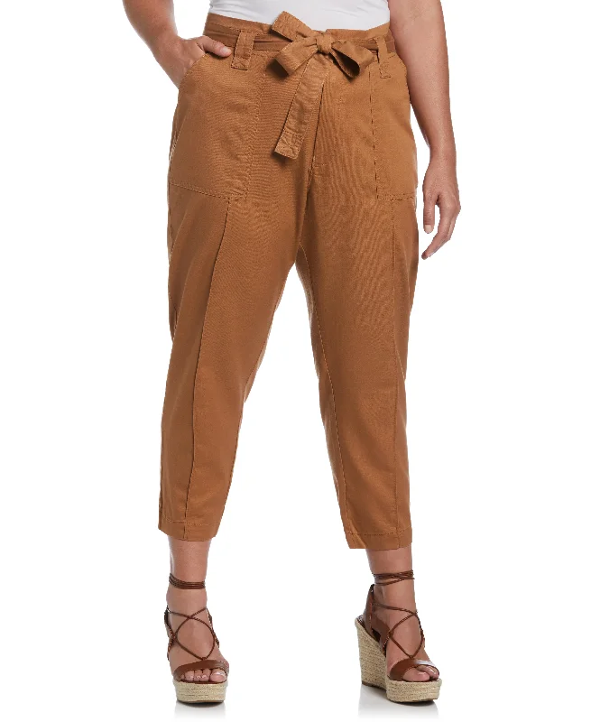 Plus Size Twill Crop Pant with Removable Tie BeltCroptopcustom