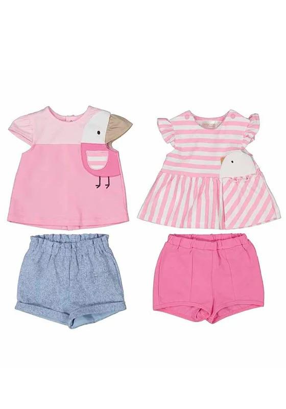 Mayoral Baby Girl Bird Four Piece Top and Short Set, Pink