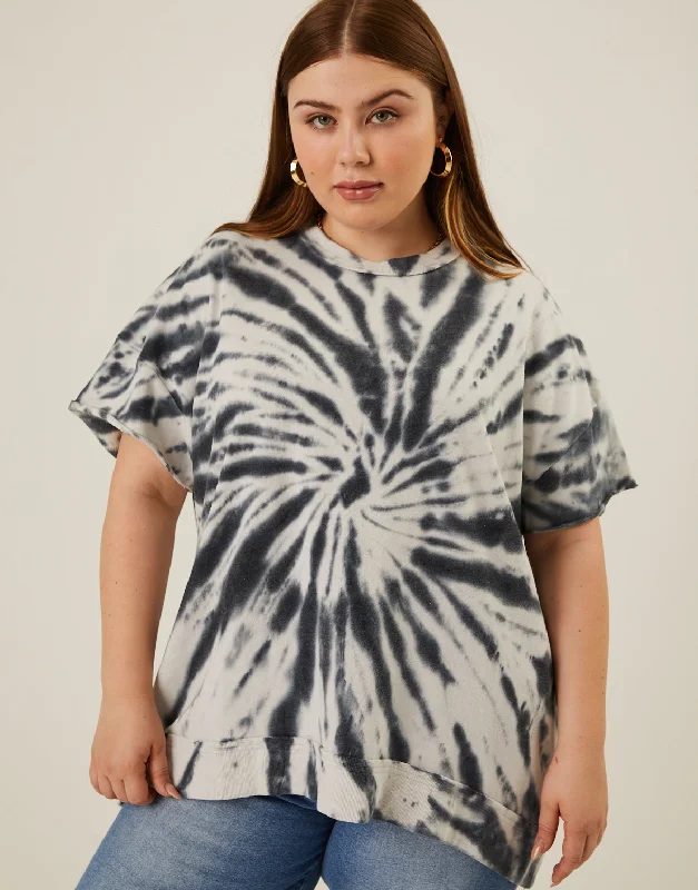 Plus size women's patchwork topsPlus Size Tie Dye Loose Fit Tee