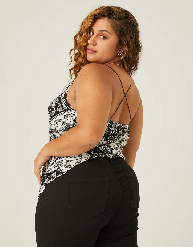 Plus size women's elegant topsPlus Size Paisley Bandana Print Tank