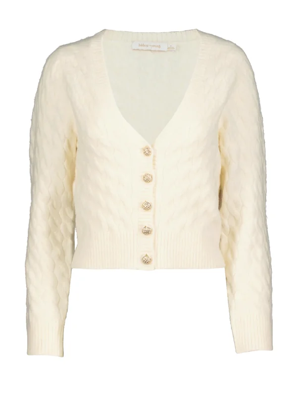 McKenzie Cable K Sweater, IvoryStudded Knit Tops