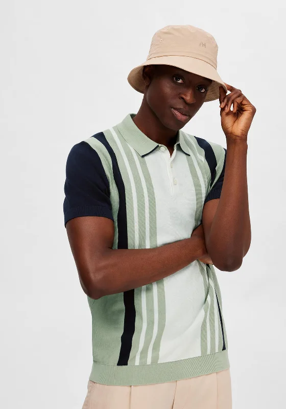 Button-up polo shirtSelected Homme Mattis Knit Stripe Polo Shirt, Desert Sage