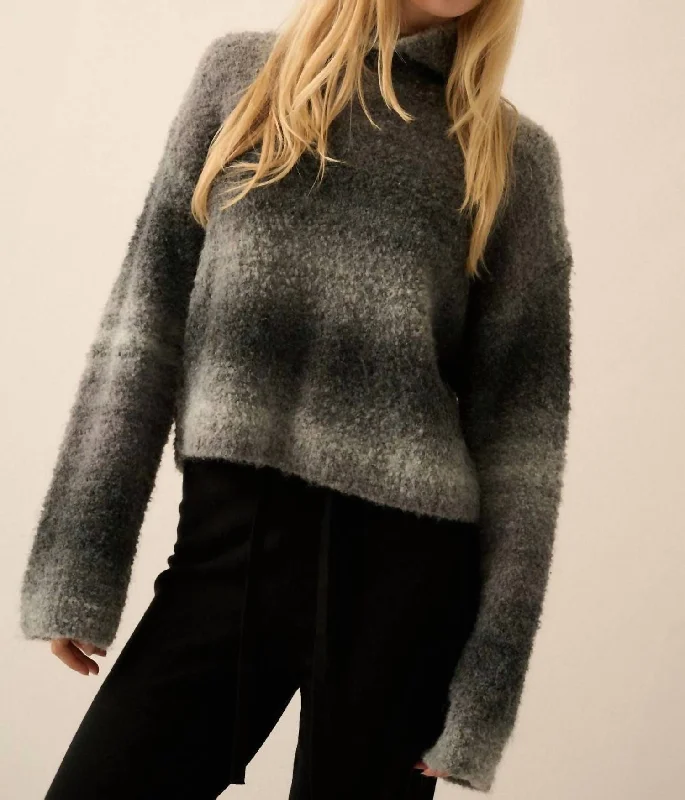 Ombré Striped Knit Sweater In CharcoalFringed Knit Tops