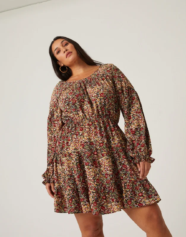 Knitted TeePlus Size Floral Skater Dress