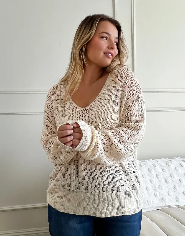 Plus size women's silk topsPlus Size Airy Crochet Sweater